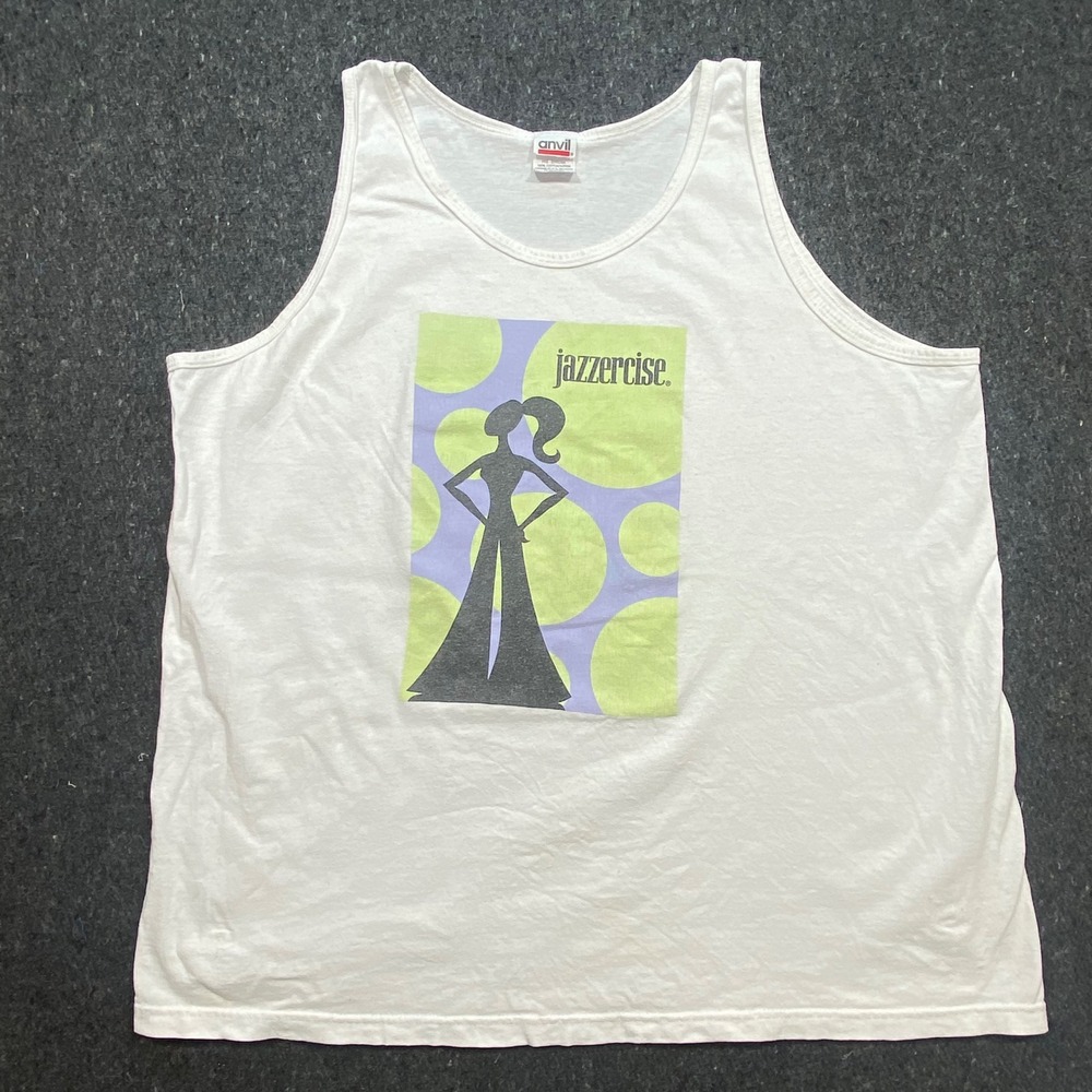 Anvil‎ Vintage Retro Mens XL Jazzercise Graphic White Tank Top Sleeveless